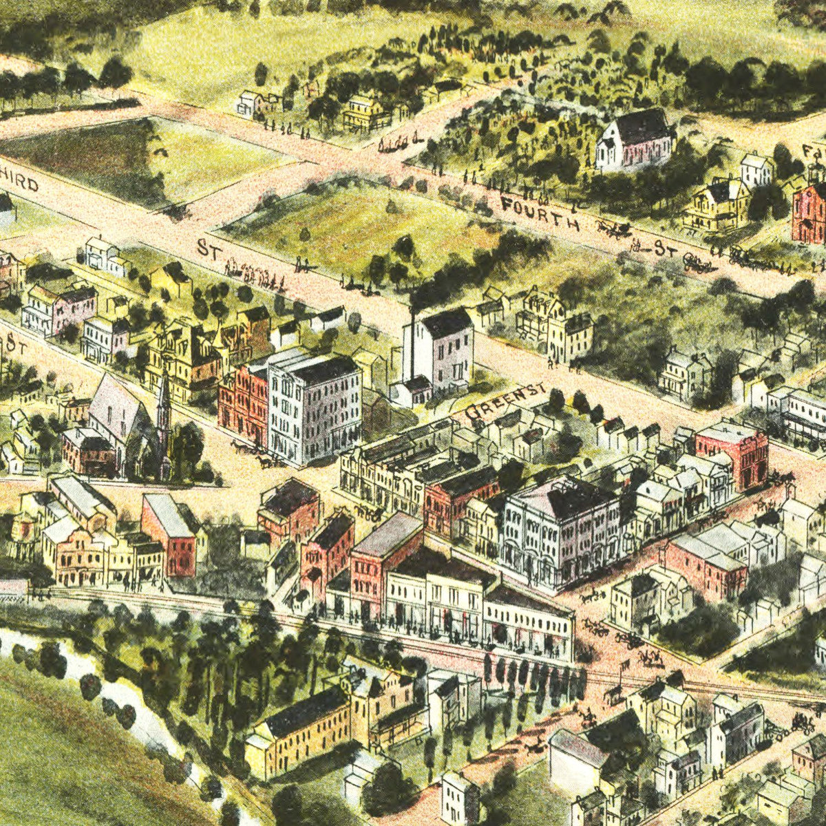Restored historic details from the 1906 city map of Oakland, Maryland