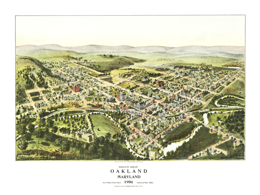 Vintage Map of Oakland, Maryland 1906 print style example