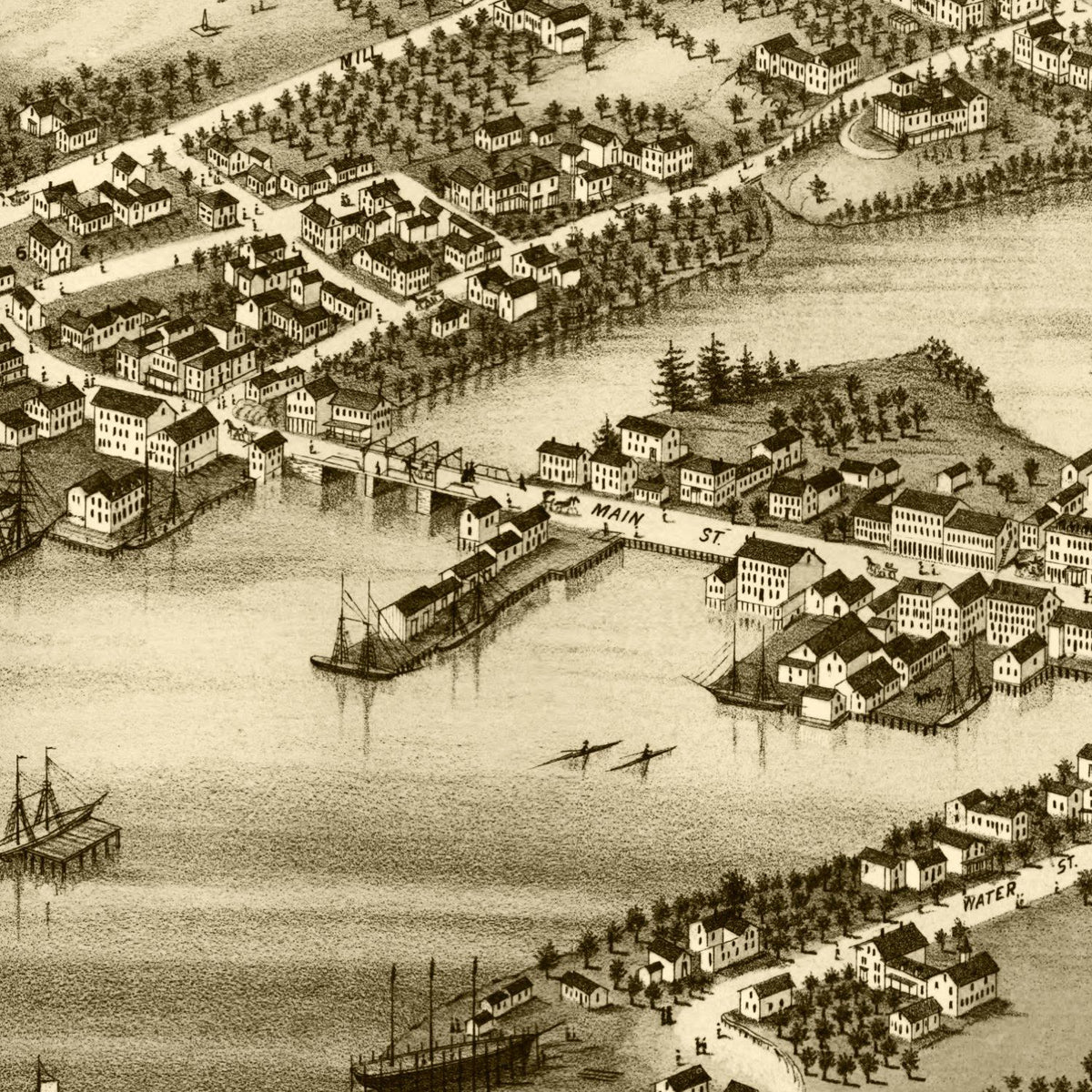 Restored historic details from the 1878 city map of New Castle & Damariscotta, Maine