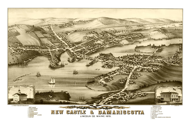 Size comparison using Vintage Map of New Castle & Damariscotta, Maine 1878