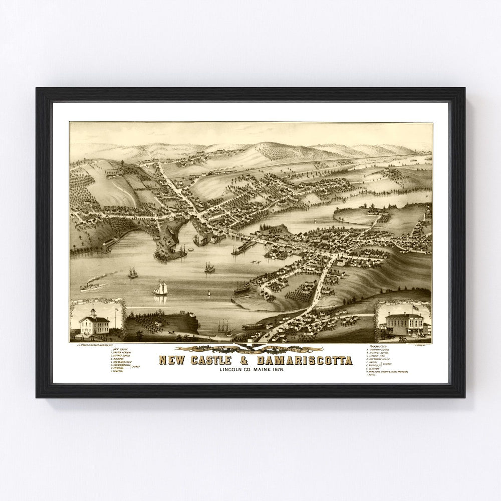 New Castle & Damariscotta Vintage Map 1878
