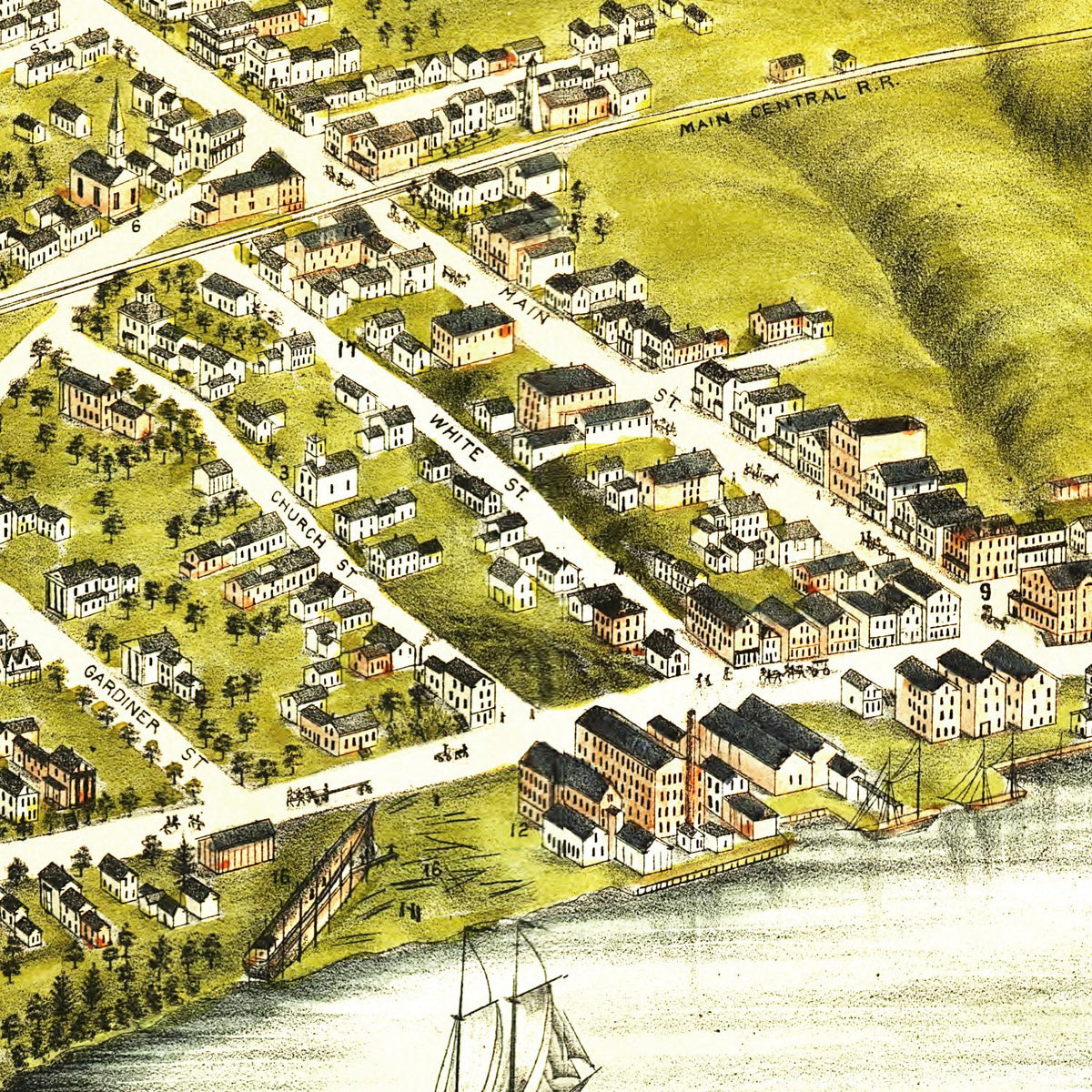 Restored historic details from the 1878 city map of Richmond, Maine