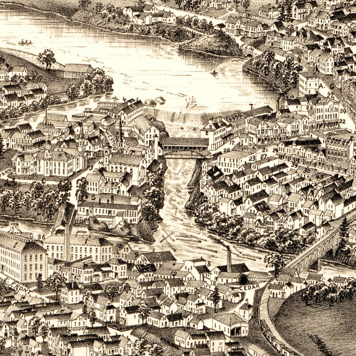Restored historic details from the 1892 city map of Skowhegan, Maine
