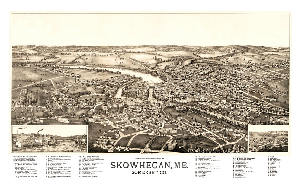 Vintage Map of Skowhegan, Maine 1892 print style example