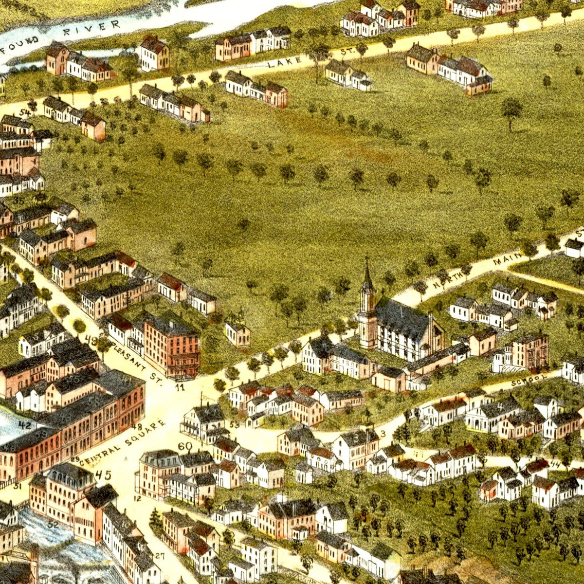 Restored historic details from the 1884 city map of Bristol, New Hampshire