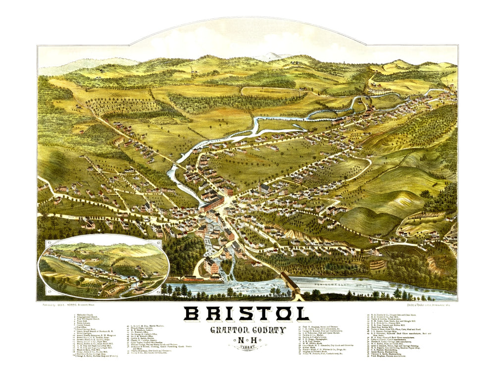 Vintage Map of Bristol, New Hampshire 1884 print style example