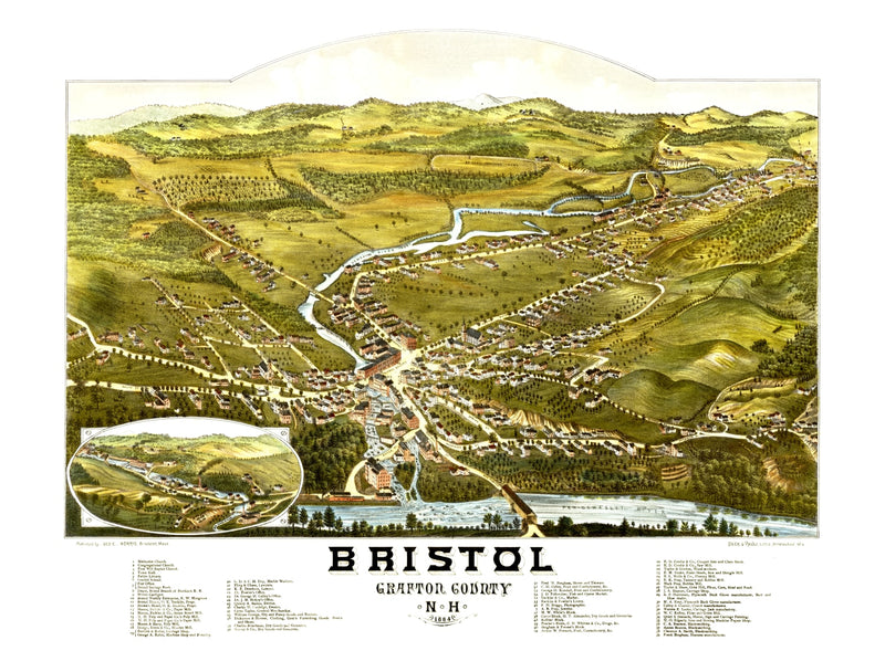 Size comparison using Vintage Map of Bristol, New Hampshire 1884