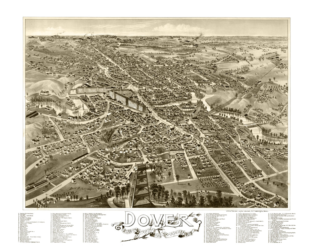 Vintage Map of Dover, New Hampshire 1888 print style example