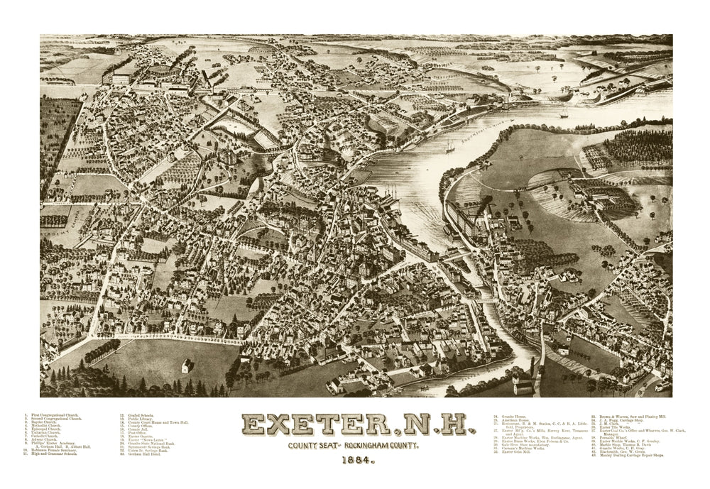Vintage Map of Exeter, New Hampshire 1884 print style example