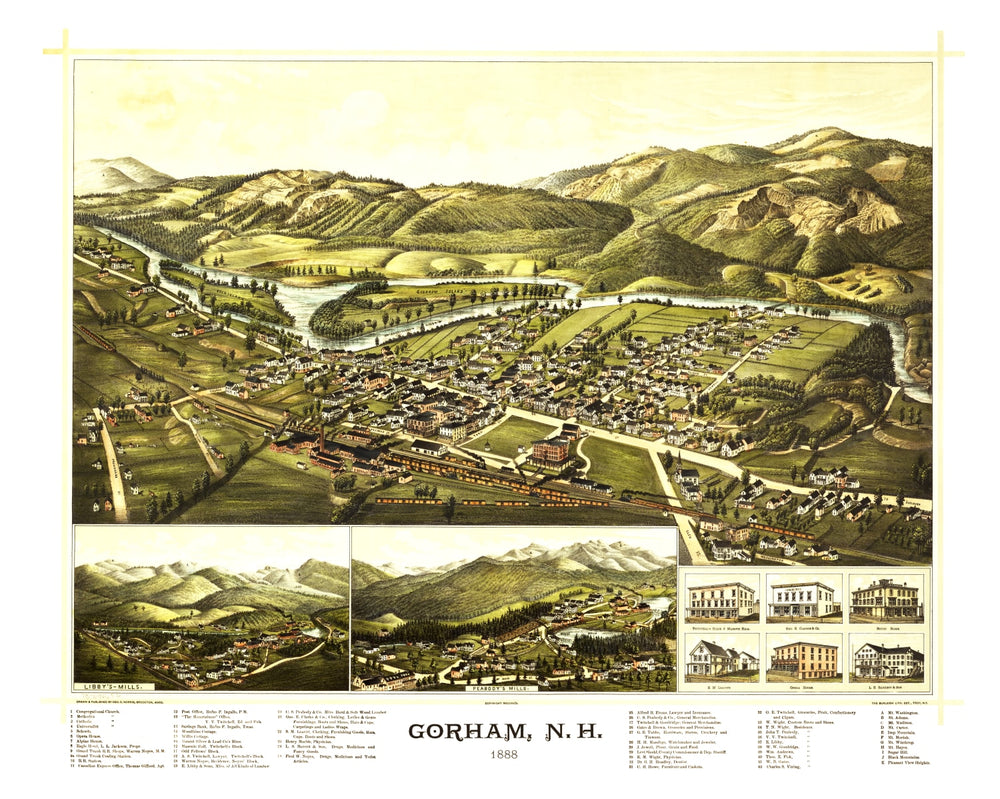 Vintage Map of Gorham, New Hampshire 1888 print style example