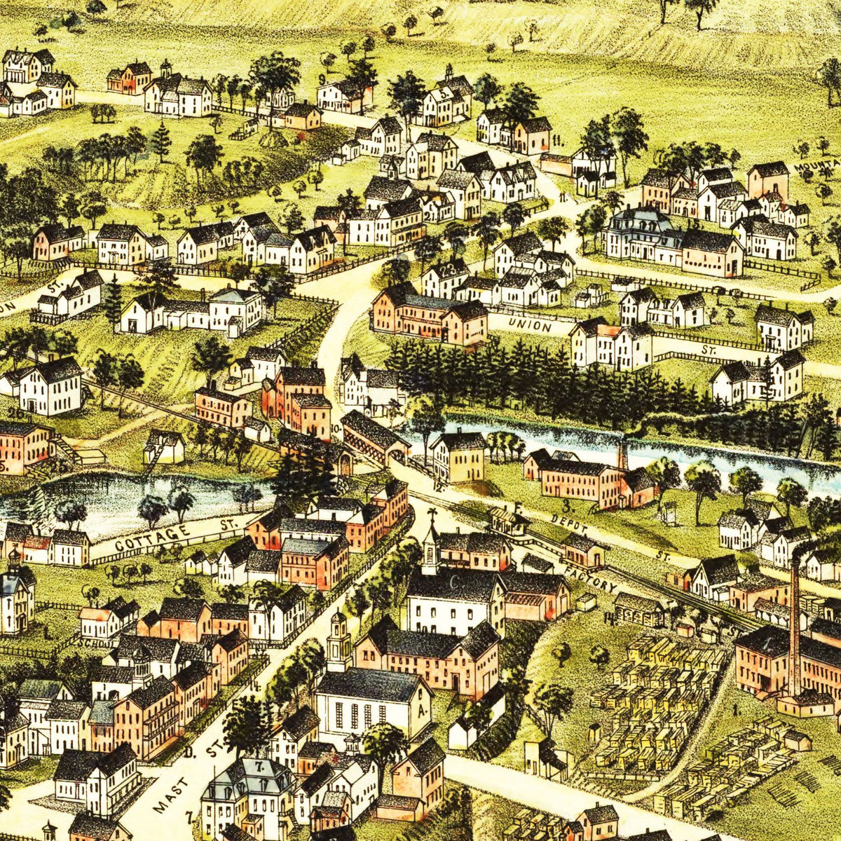 Restored historic details from the 1887 city map of Goffstown, New Hampshire