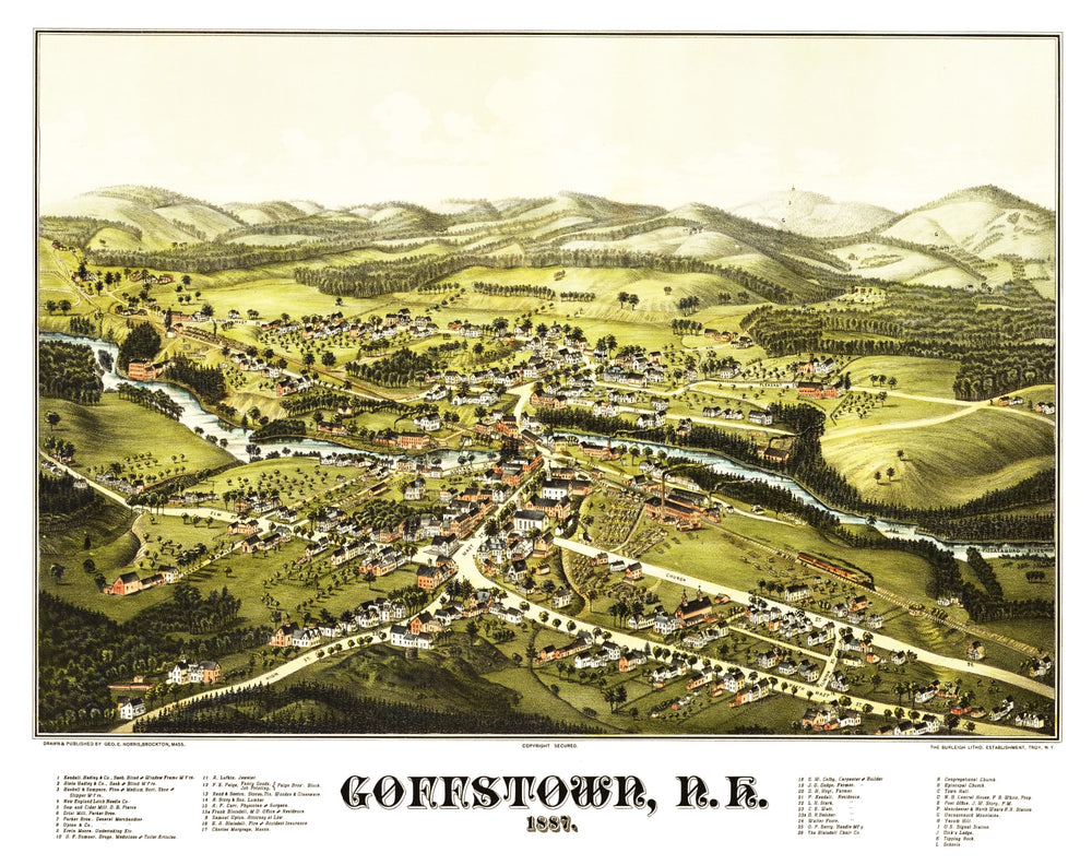 Vintage Map of Goffstown, New Hampshire 1887 print style example