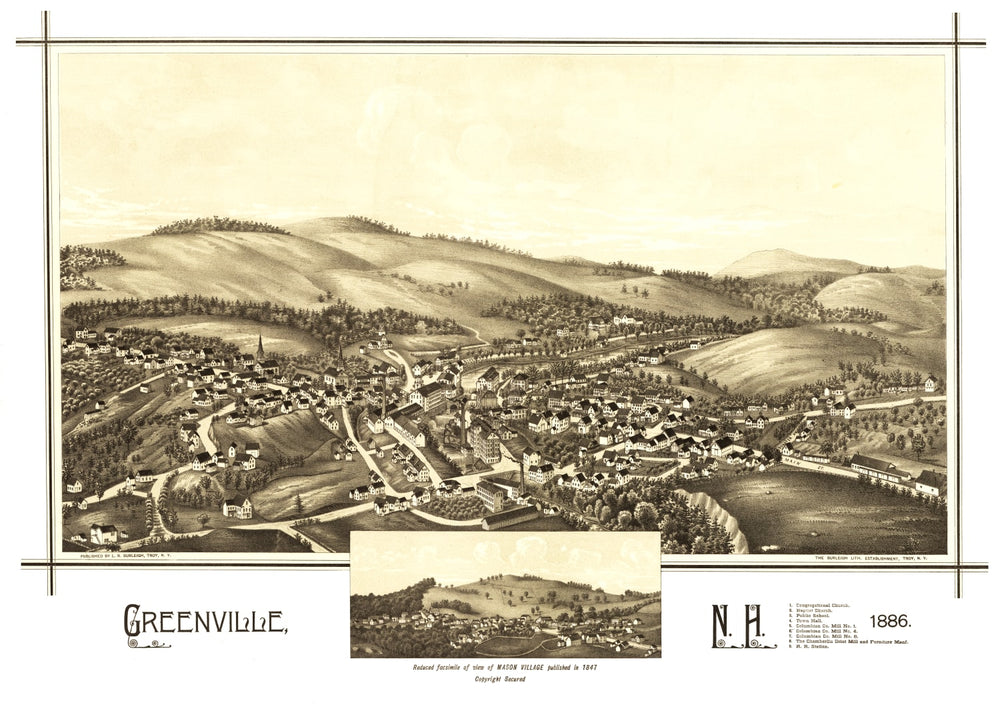 Vintage Map of Greenville, New Hampshire 1886 print style example