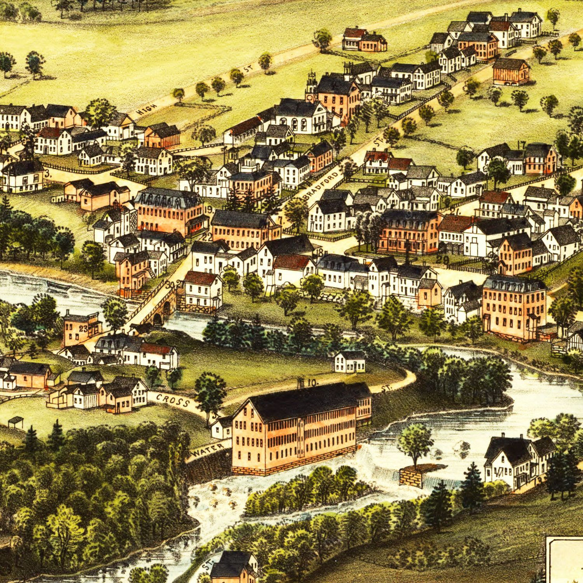 Restored historic details from the 1889 city map of Henniker, New Hampshire