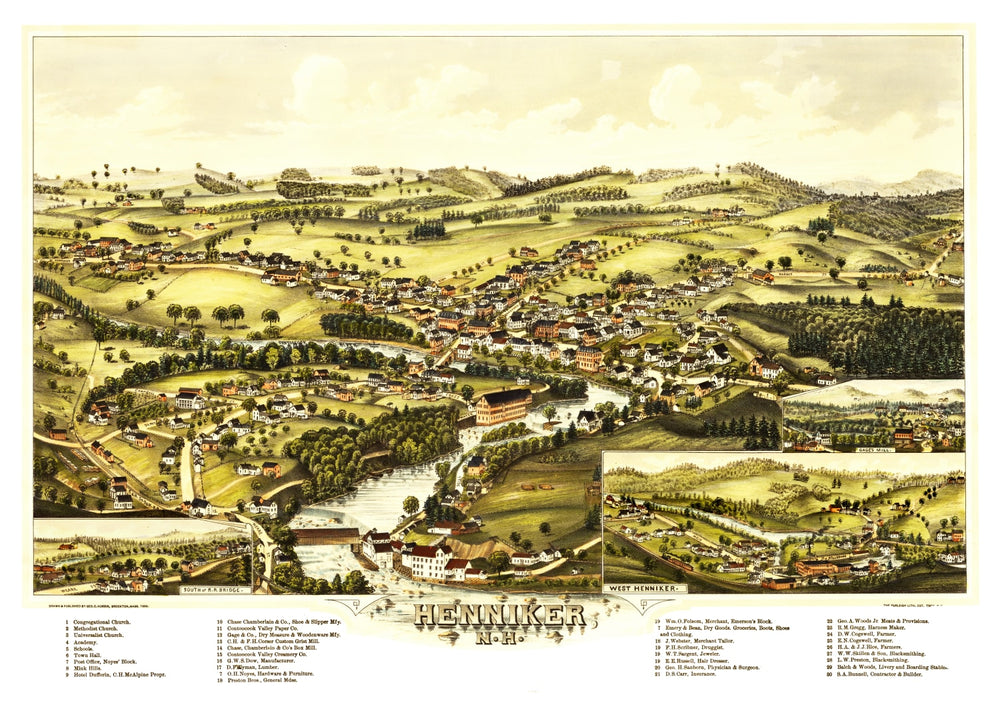 Vintage Map of Henniker, New Hampshire 1889 print style example