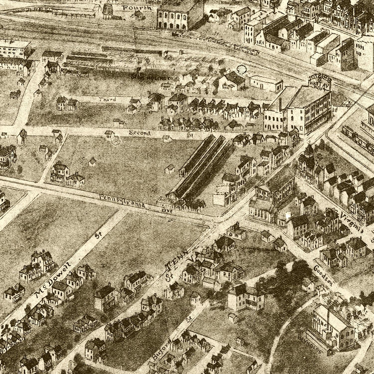 Restored historic details from the 1912 city map of Bristol, Virginia