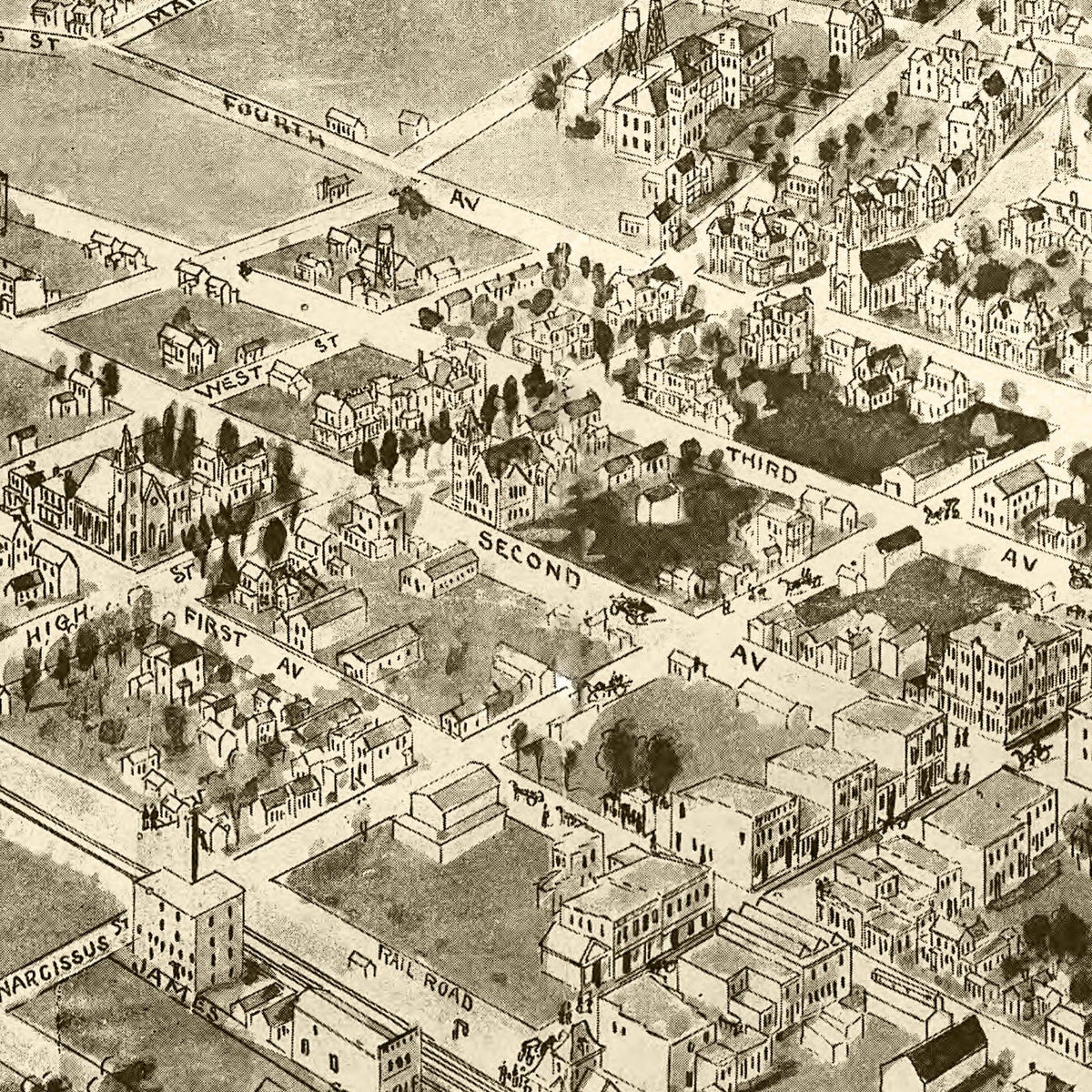 Restored historic details from the 1907 city map of Franklin, Virginia