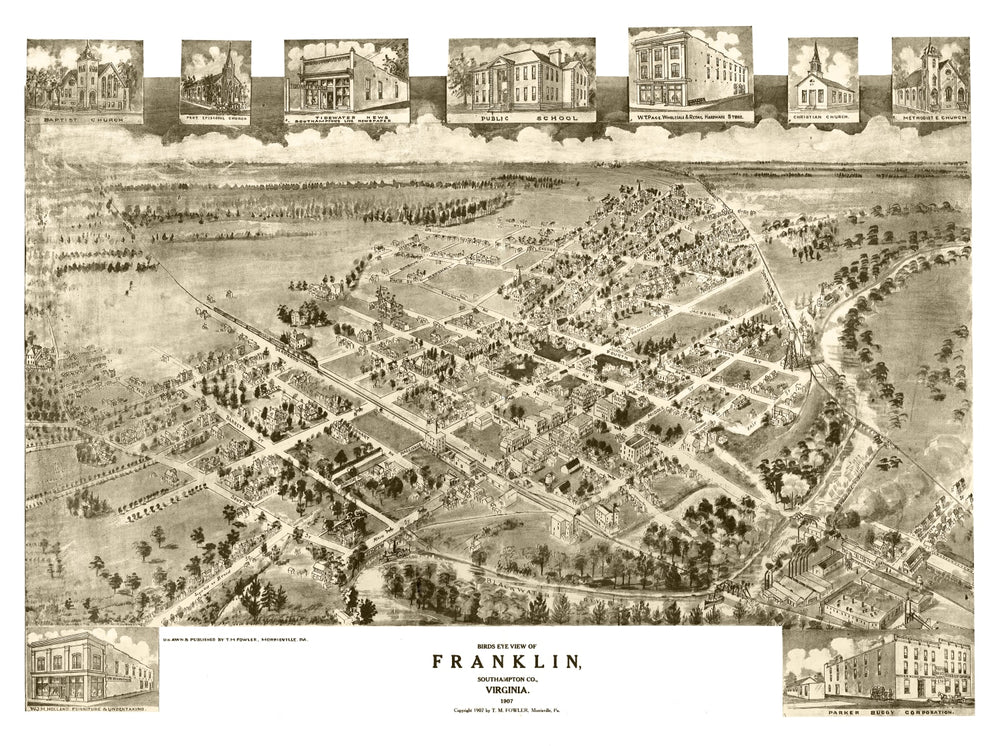 Vintage Map of Franklin, Virginia 1907 print style example