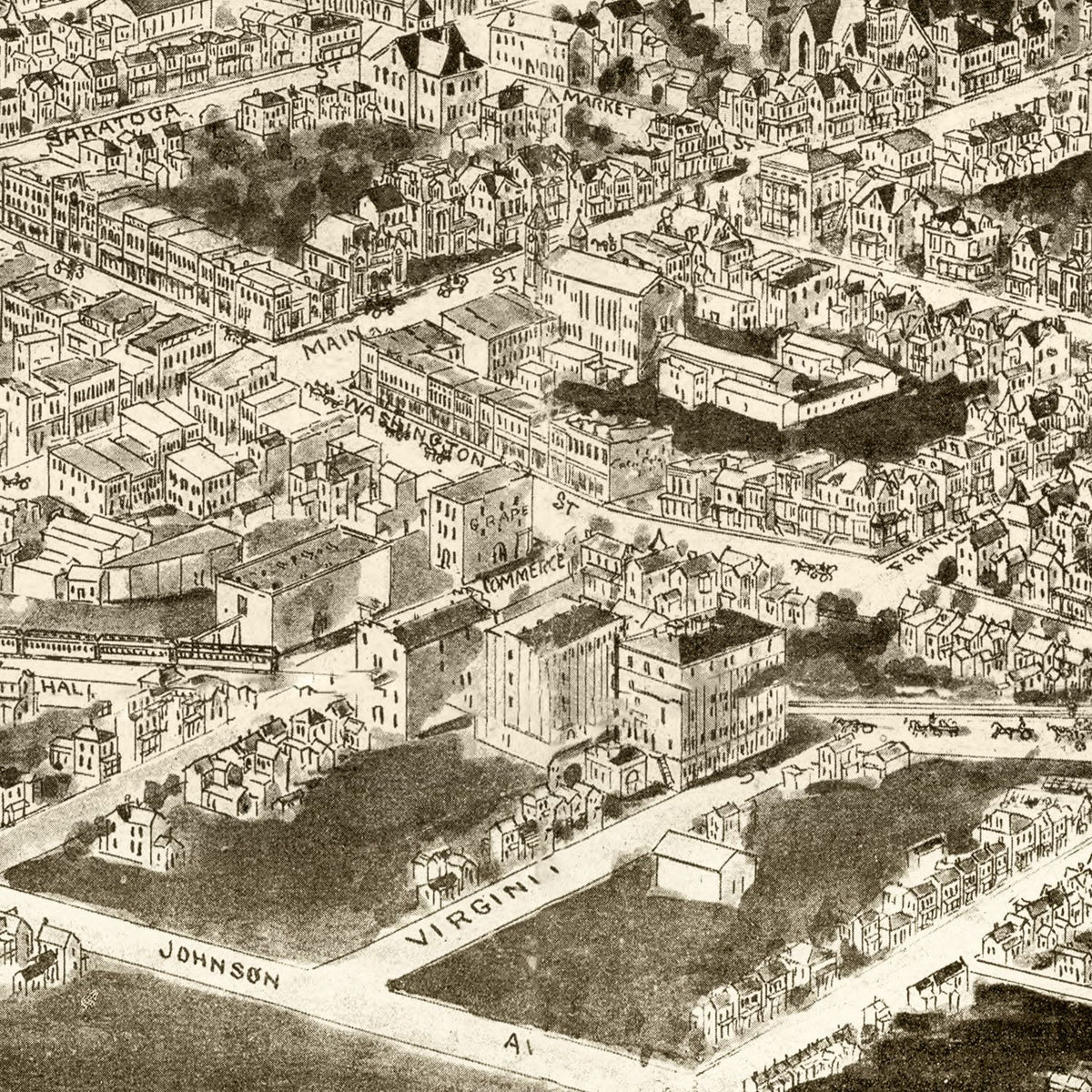 Restored historic details from the 1907 city map of Suffolk, Virginia