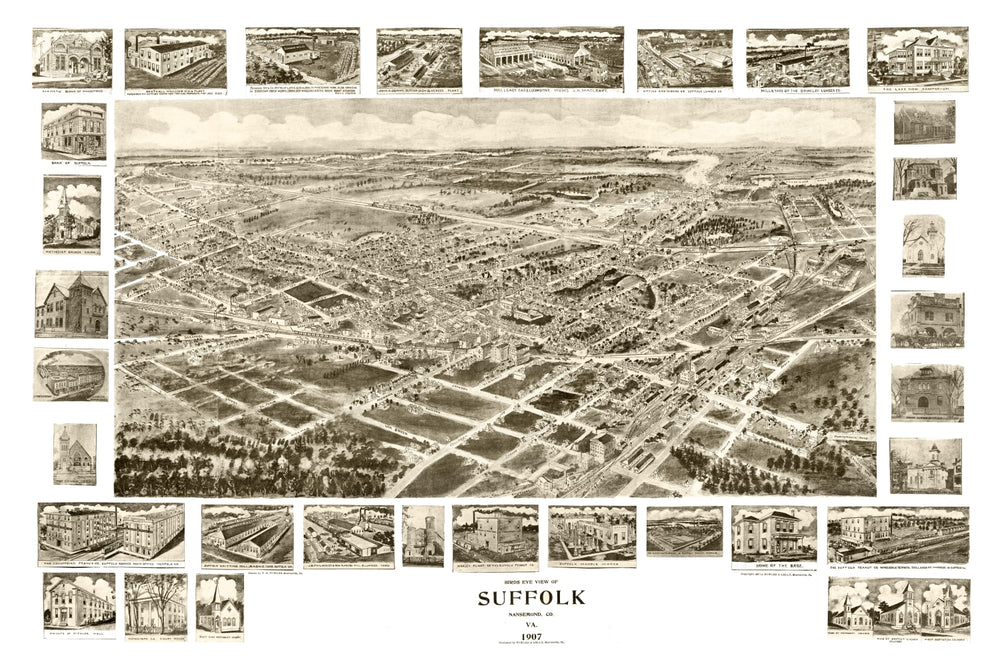 Vintage Map of Suffolk, Virginia 1907 print style example