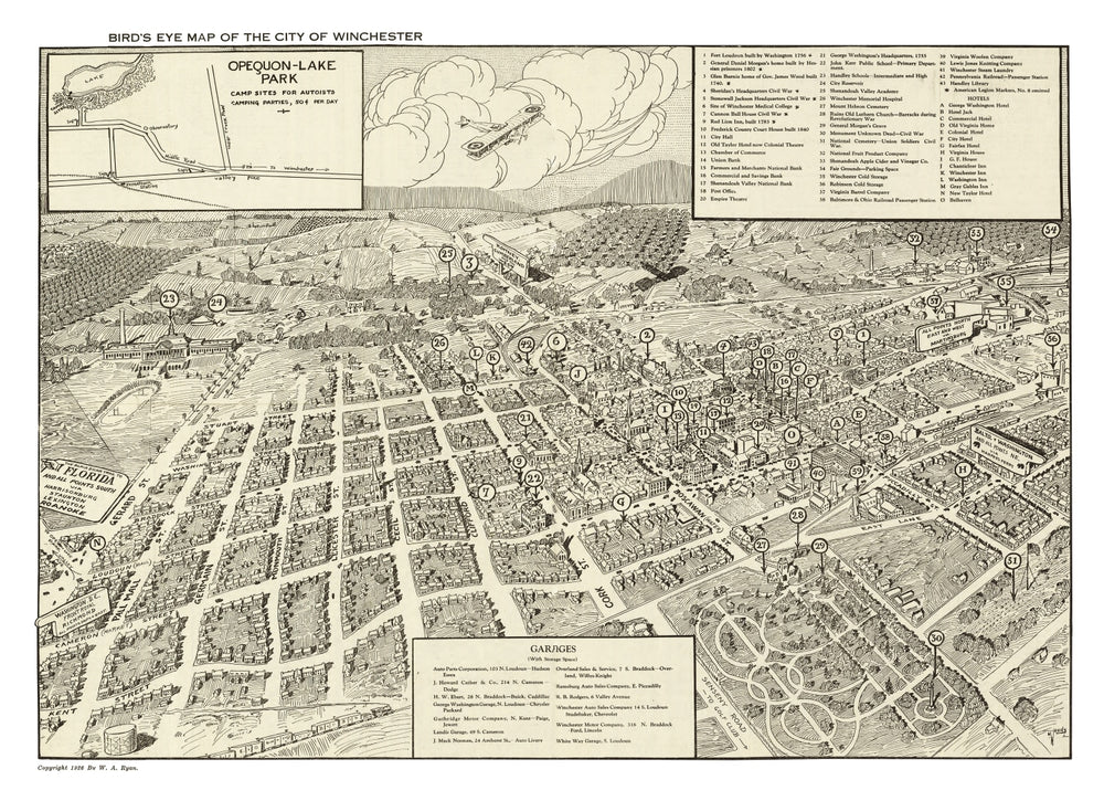 Vintage Map of Winchester, Virginia 1926 print style example
