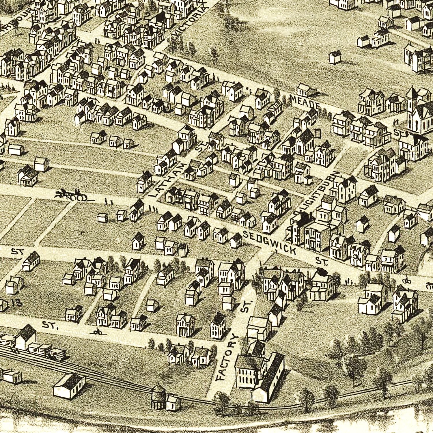 Restored historic details from the 1900 city map of Buckhannon, West Virginia