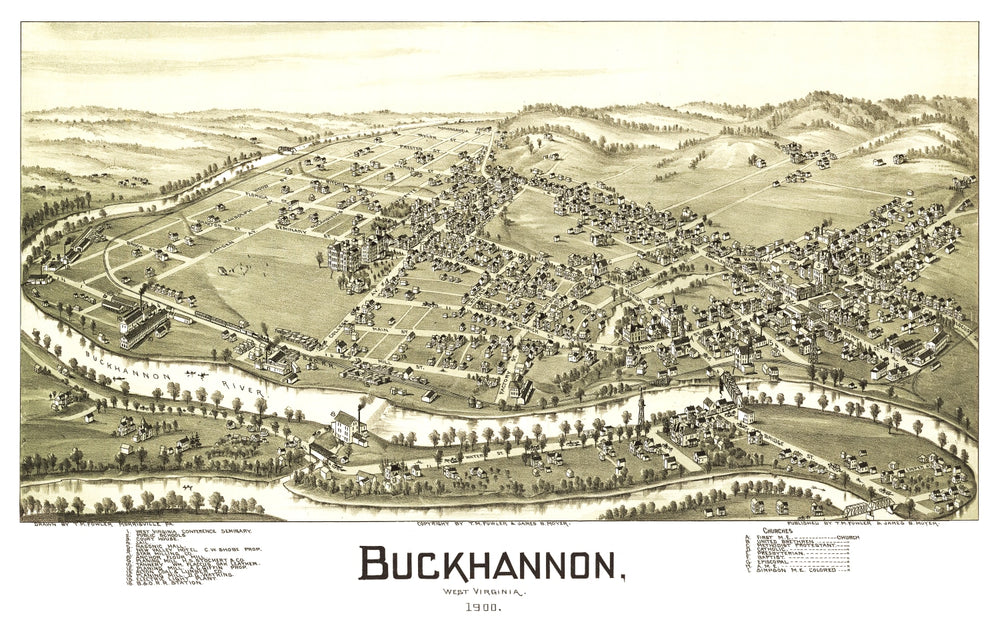 Vintage Map of Buckhannon, West Virginia 1900 print style example