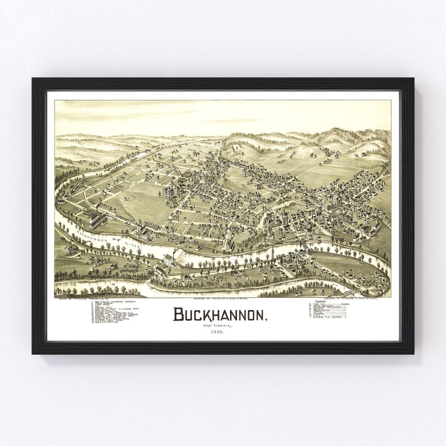 Vintage Map of Buckhannon, West Virginia 1900
