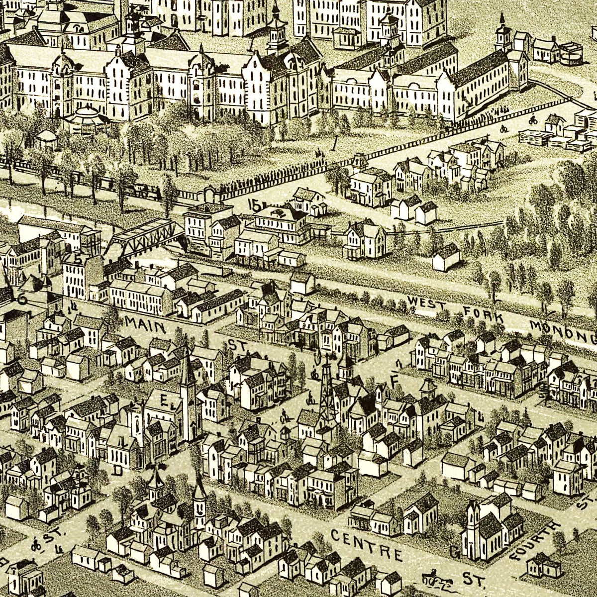 Restored historic details from the 1900 city map of Weston, West Virginia
