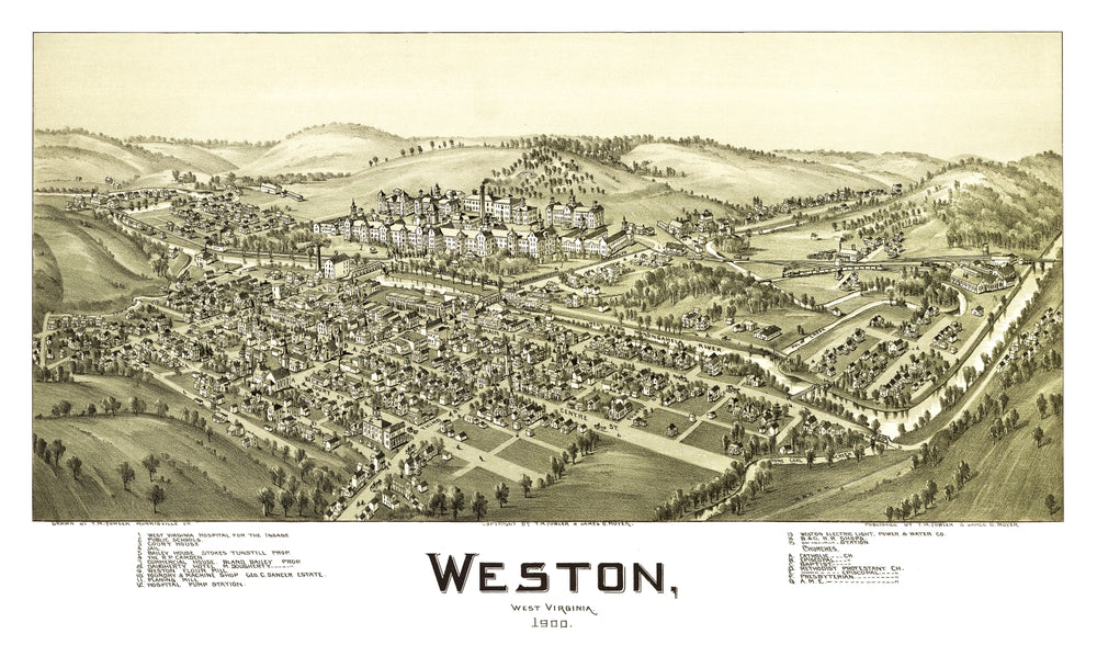 Vintage Map of Weston, West Virginia 1900 print style example
