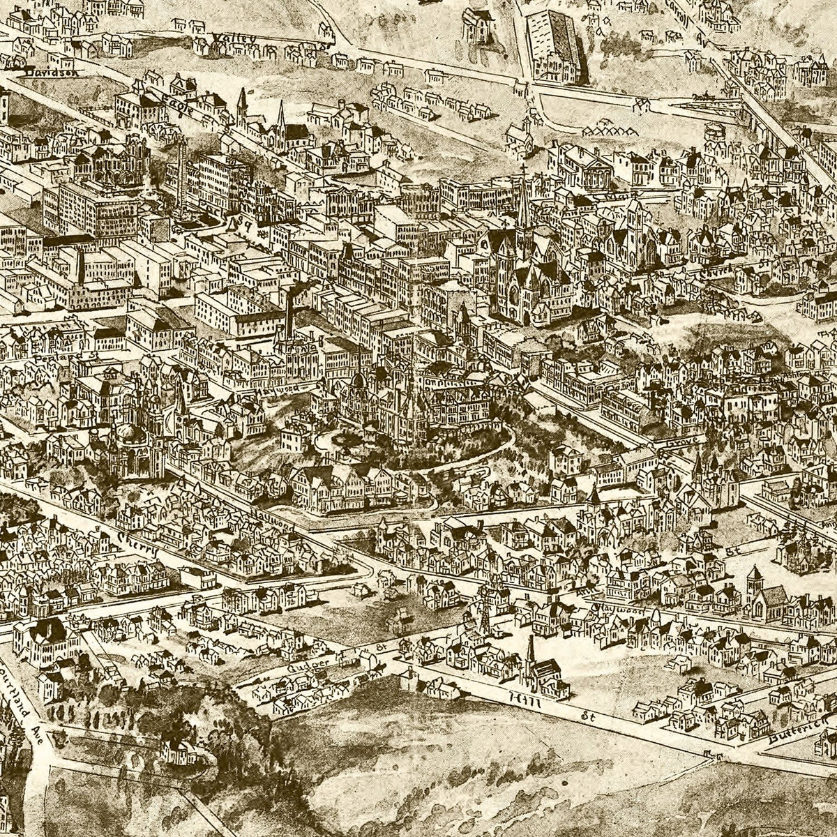 Restored historic details from the 1912 city map of Asheville, North Carolina