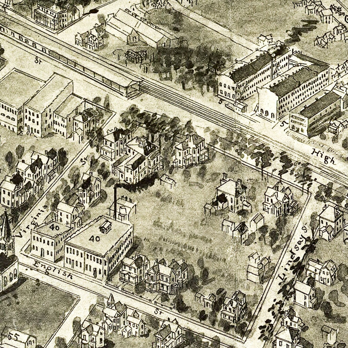 Restored historic details from the 1913 city map of High Point, North Carolina