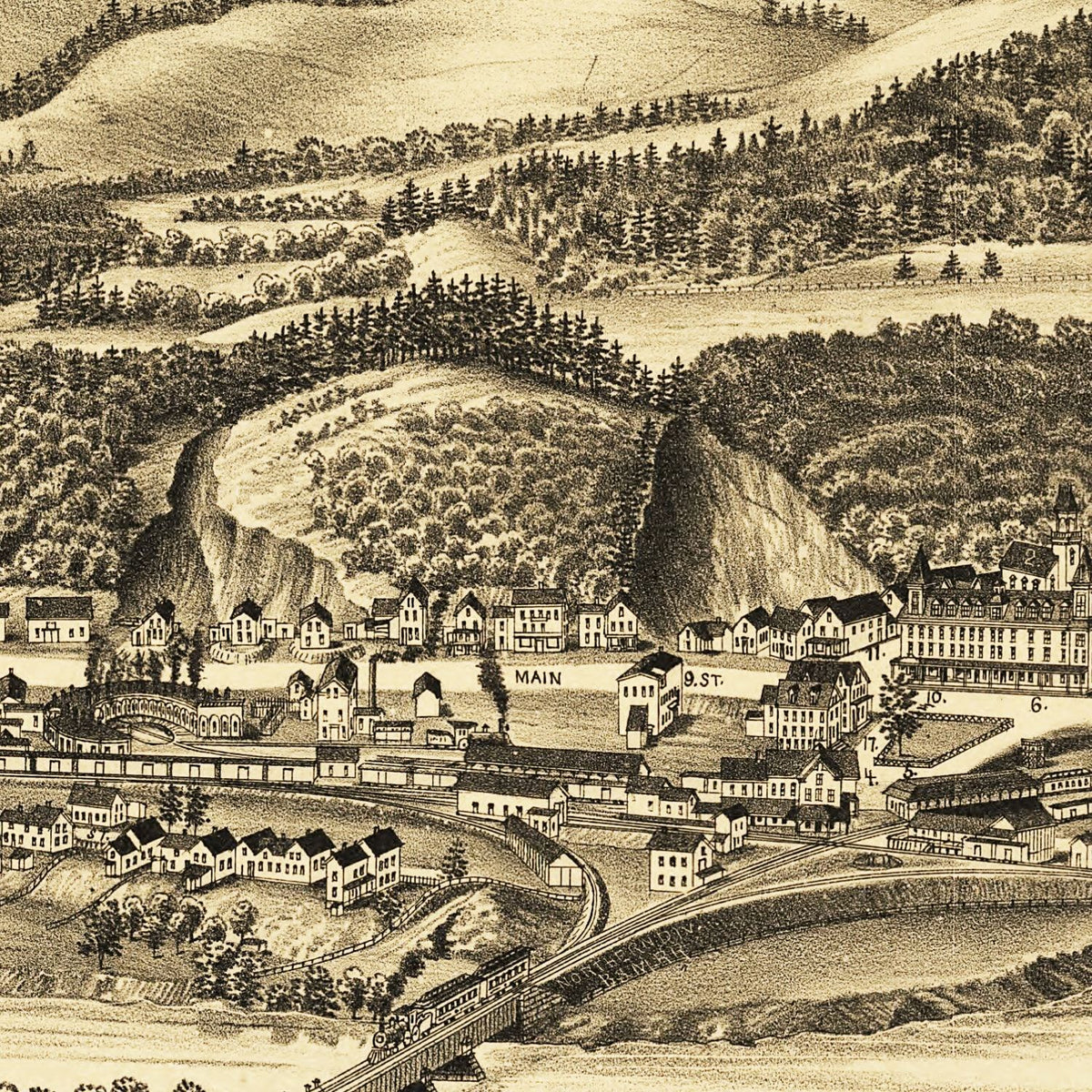 Restored historic details from the 1889 city map of West Lebanon, New Hampshire