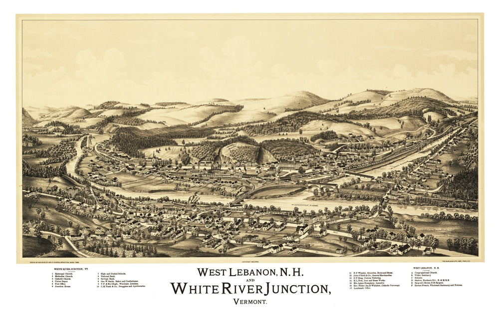 Vintage Map of West Lebanon, New Hampshire 1889 print style example