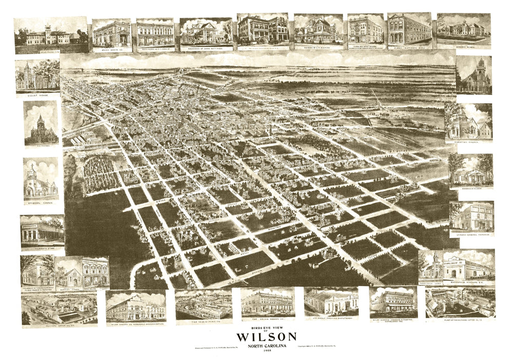 Vintage Map of Wilson, North Carolina 1908 print style example