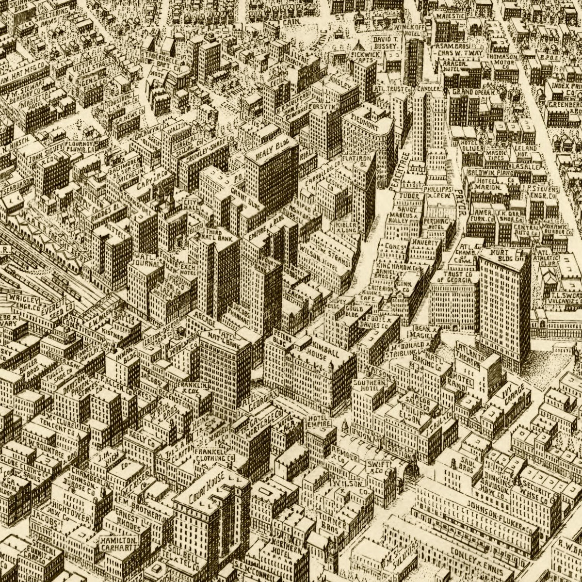 Restored historic details from the 1919 city map of Atlanta, Georgia
