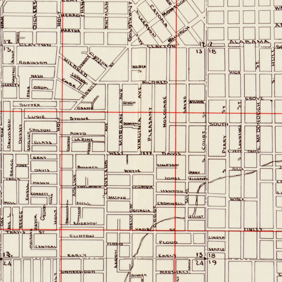 Restored historic details from the 1956 city map of Montgomery, Alabama