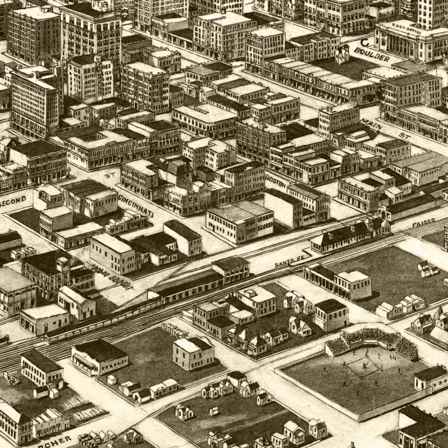 Restored historic details from the 1918 city map of Tulsa, Oklahoma