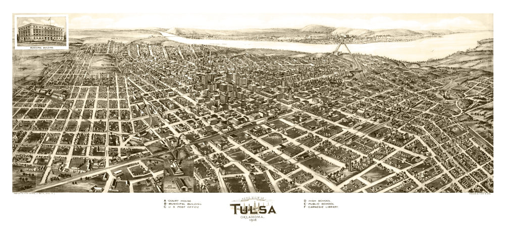 Vintage Map of Tulsa, Oklahoma 1918 print style example
