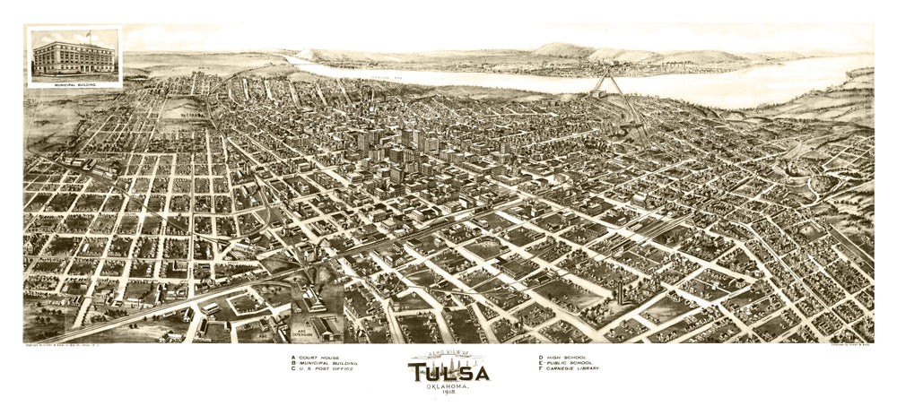 Vintage Map of Tulsa, Oklahoma 1918 print style example