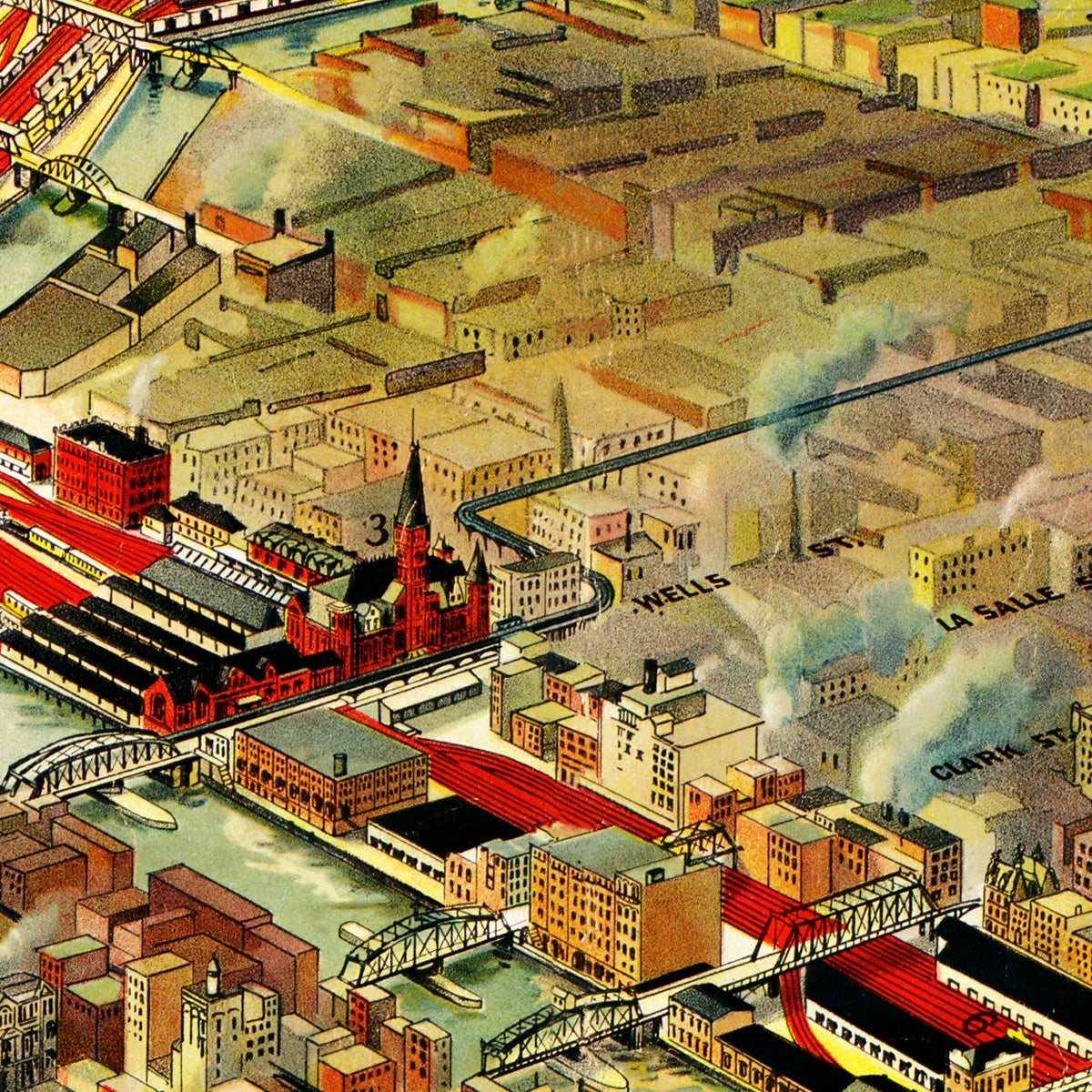 Restored historic details from the 1902 city map of Chicago, Illinois