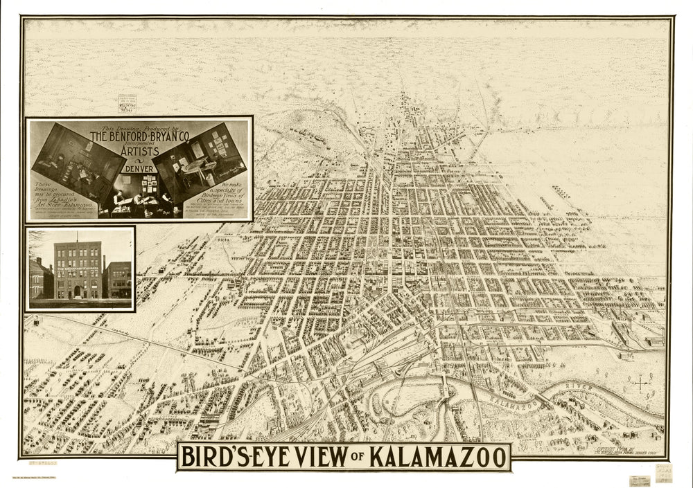 Vintage Map of Kalamazoo, Michigan 1908 print style example