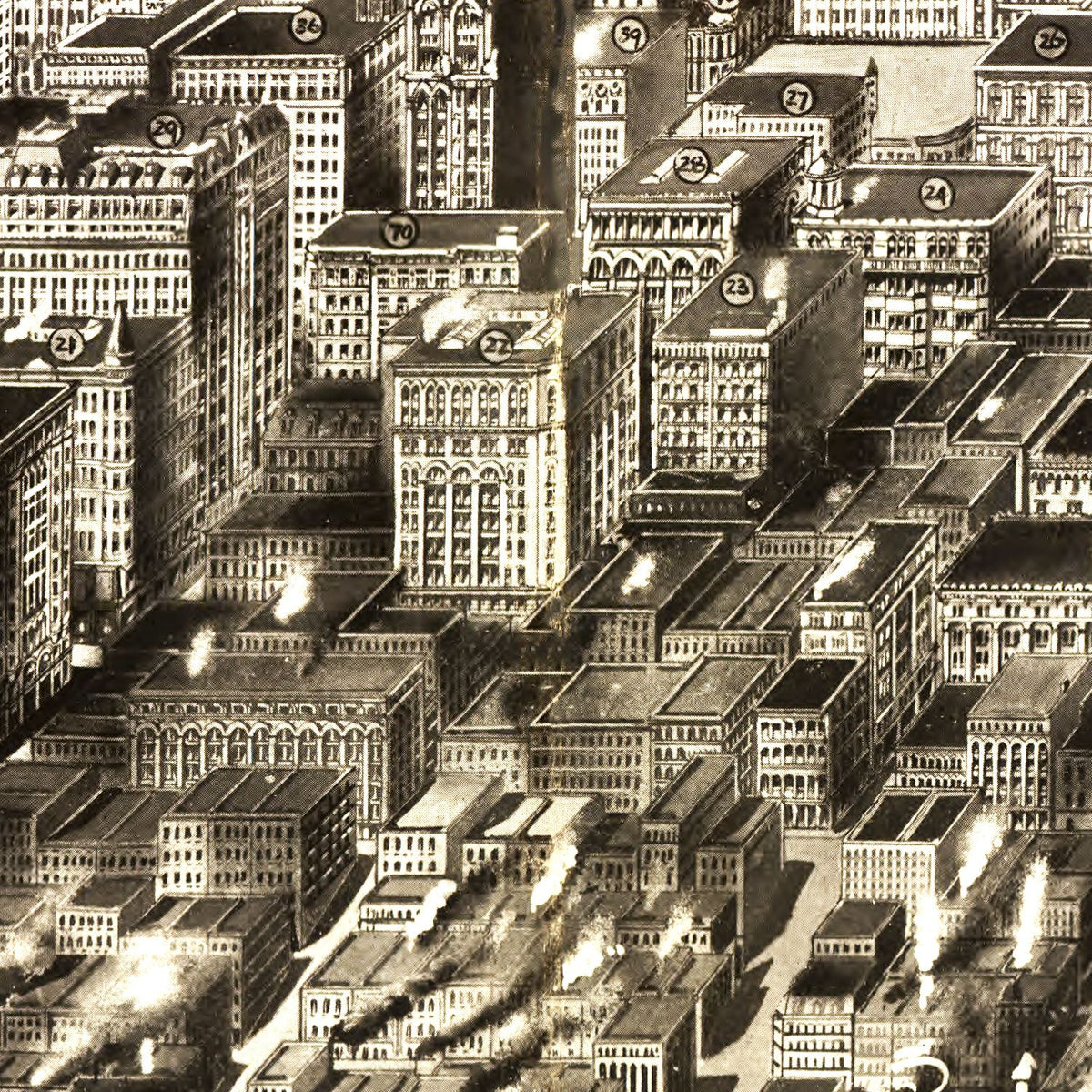 Restored historic details from the 1907 city map of St. Louis, Missouri