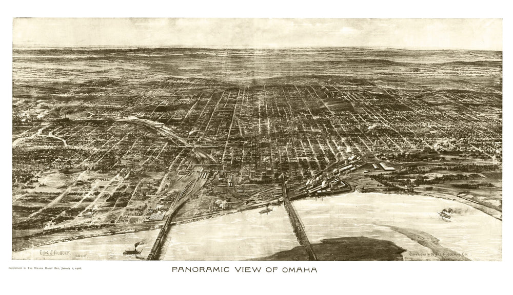 Vintage Map of Omaha, Nebraska 1906 print style example