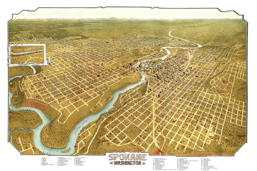 Vintage Map of Spokane, Washington 1905 print style example