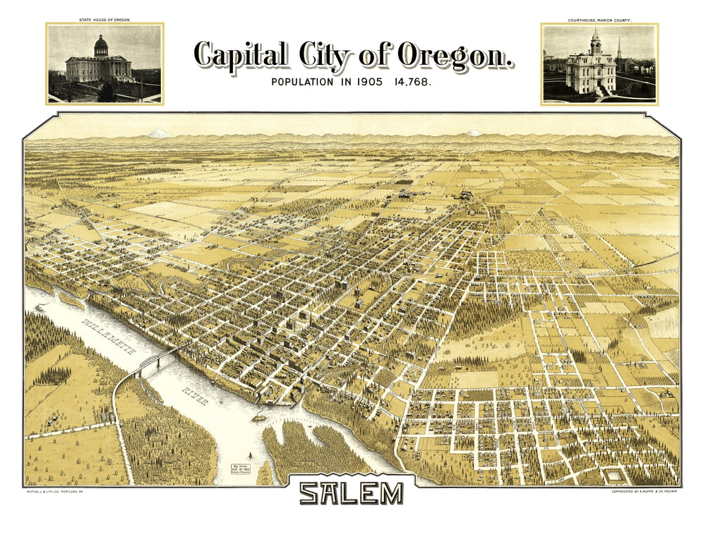 Vintage Map of Salem, Oregon 1905 print style example