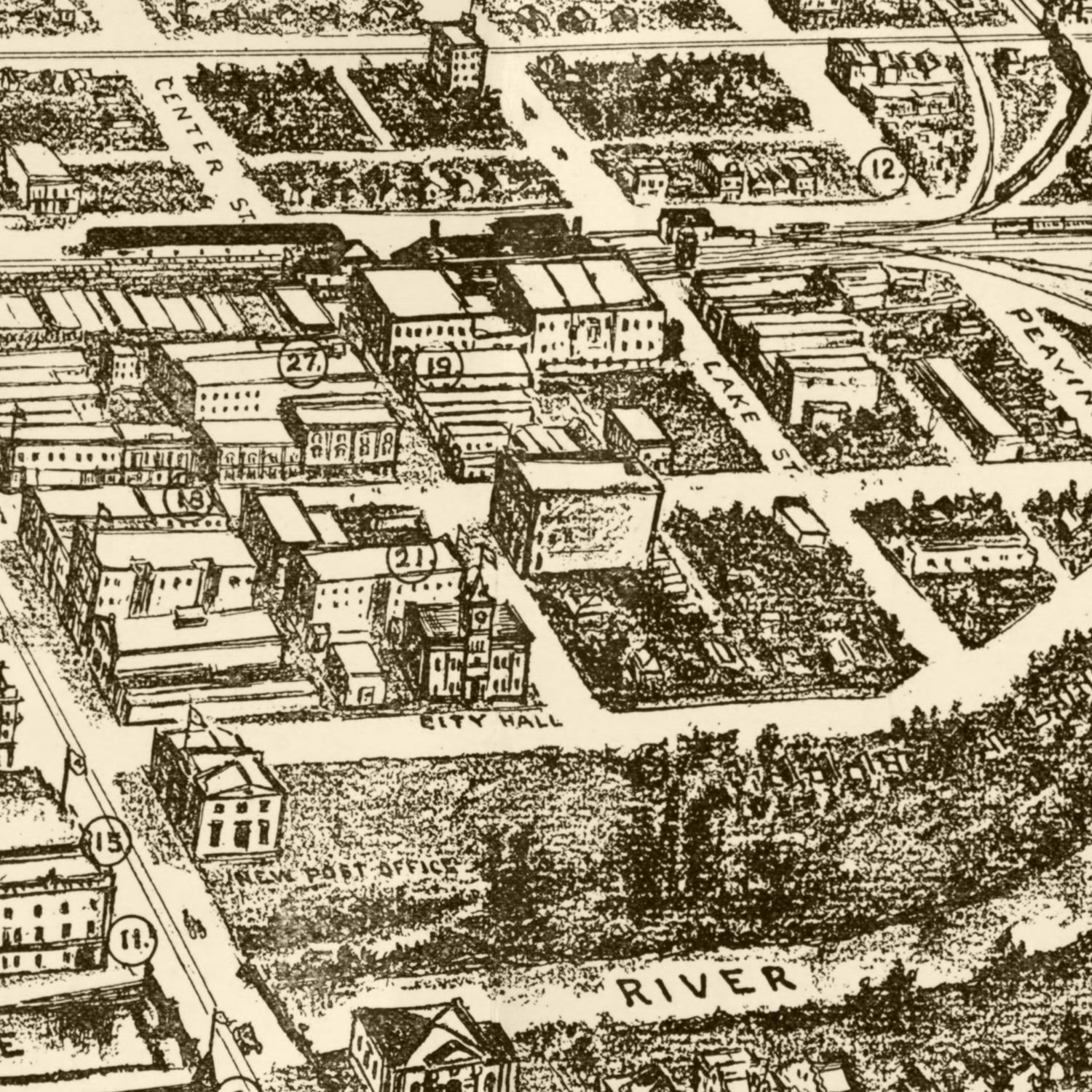 Restored historic details from the 1907 city map of Reno, Nevada