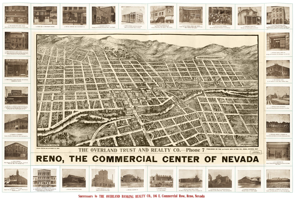 Vintage Map of Reno, Nevada 1907 print style example