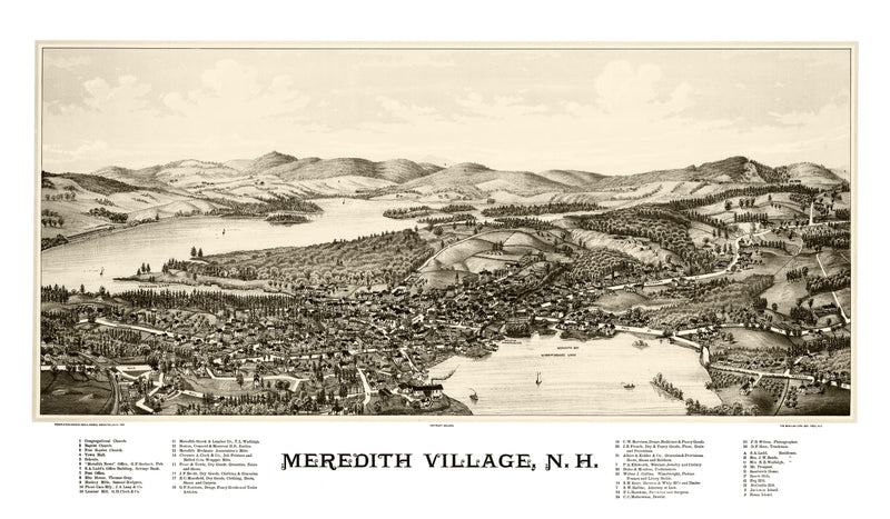 Size comparison using Vintage Map of Meredith Village, New Hampshire 1889