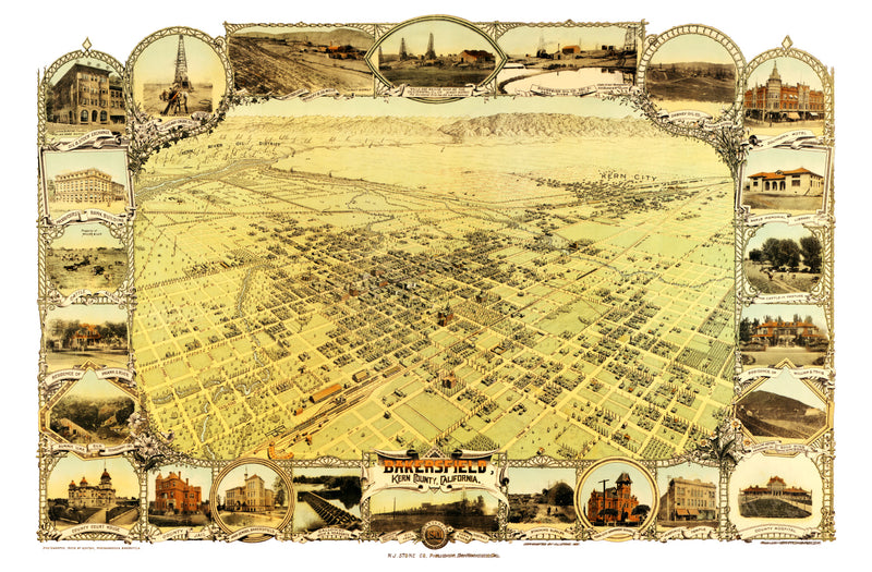Size comparison using Vintage Map of Bakersfield, California 1901